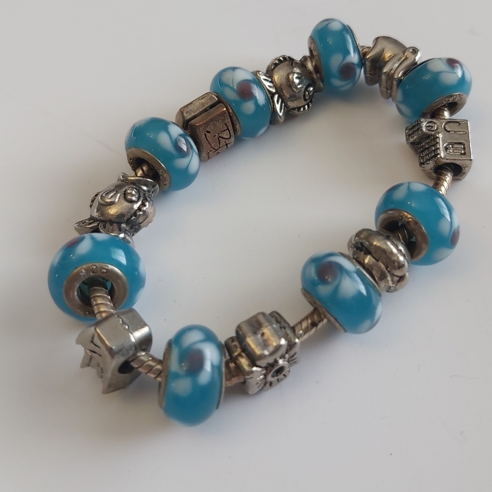 Pandora 925 Blue and Silver Beaded Bracelet